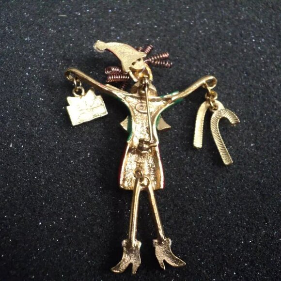 Tanya Creations Lady Christmas Shopper Candy Canes & Gift Dangle Legs Brooch Pin - Picture 2 of 2